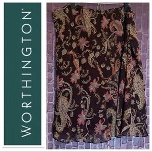 Worthington 24W Brown Print Elastic-Waist Skirt